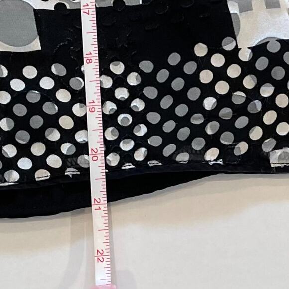 Monsoon Silk Blend Sleeveless Blouse Black & White Patchwork, Tie Neck, Size 6 - Picture 10 of 12